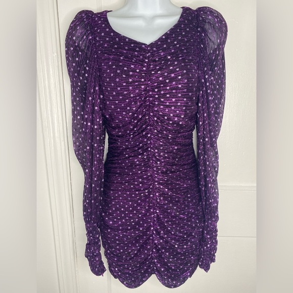 For Love & Lemons Purple Ruched Bodycon Dress w Bishop Sleeves - Picture 2 of 12